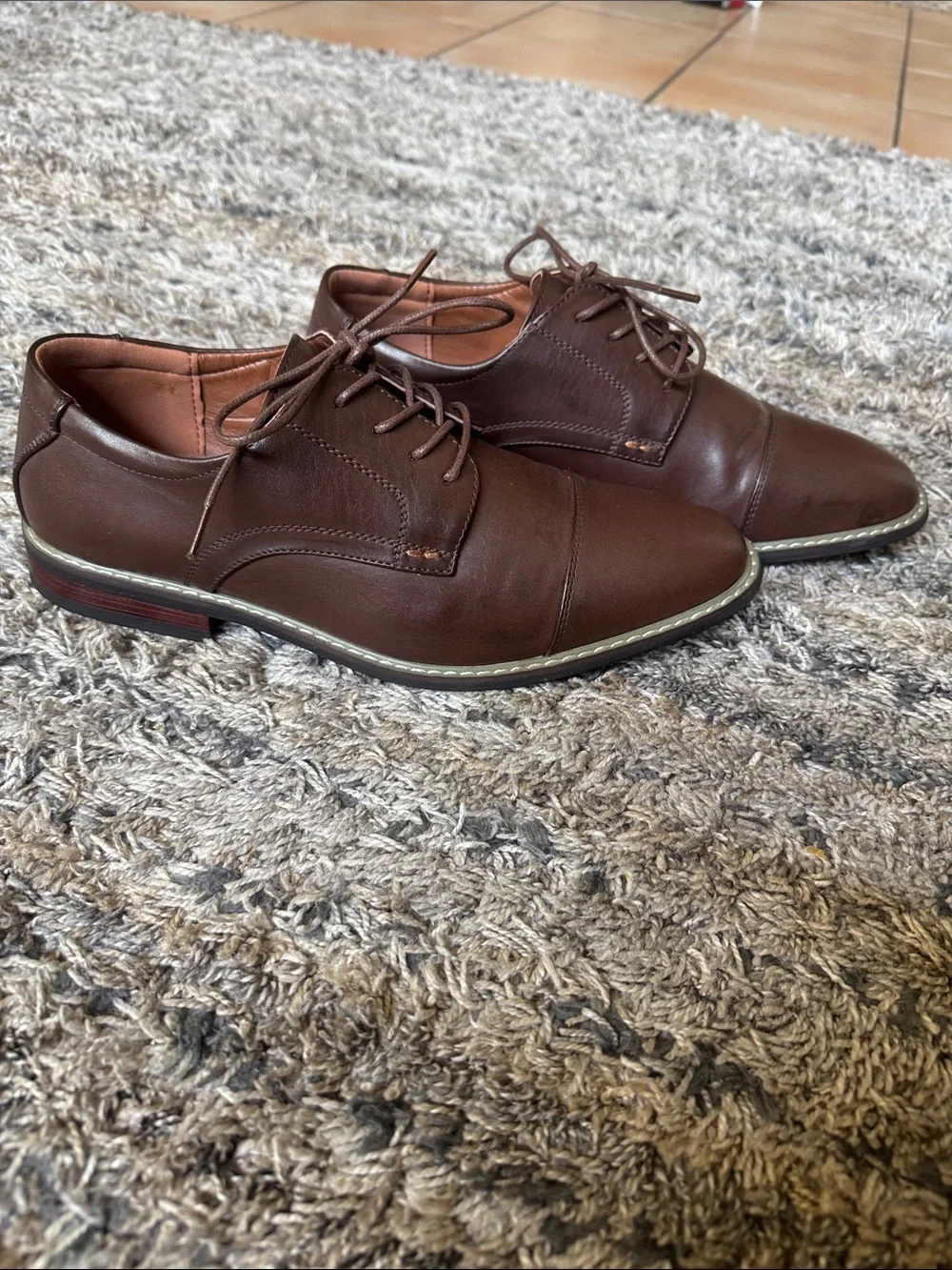 Men's Brown Leather Cap-Toe Derby Shoes